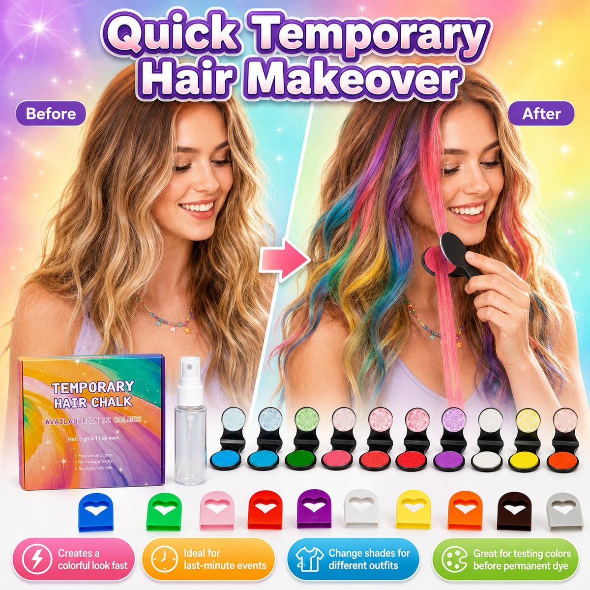 🔥Last Day 20% OFF🌈12-Color Temporary Hair Chalk Applicator Set