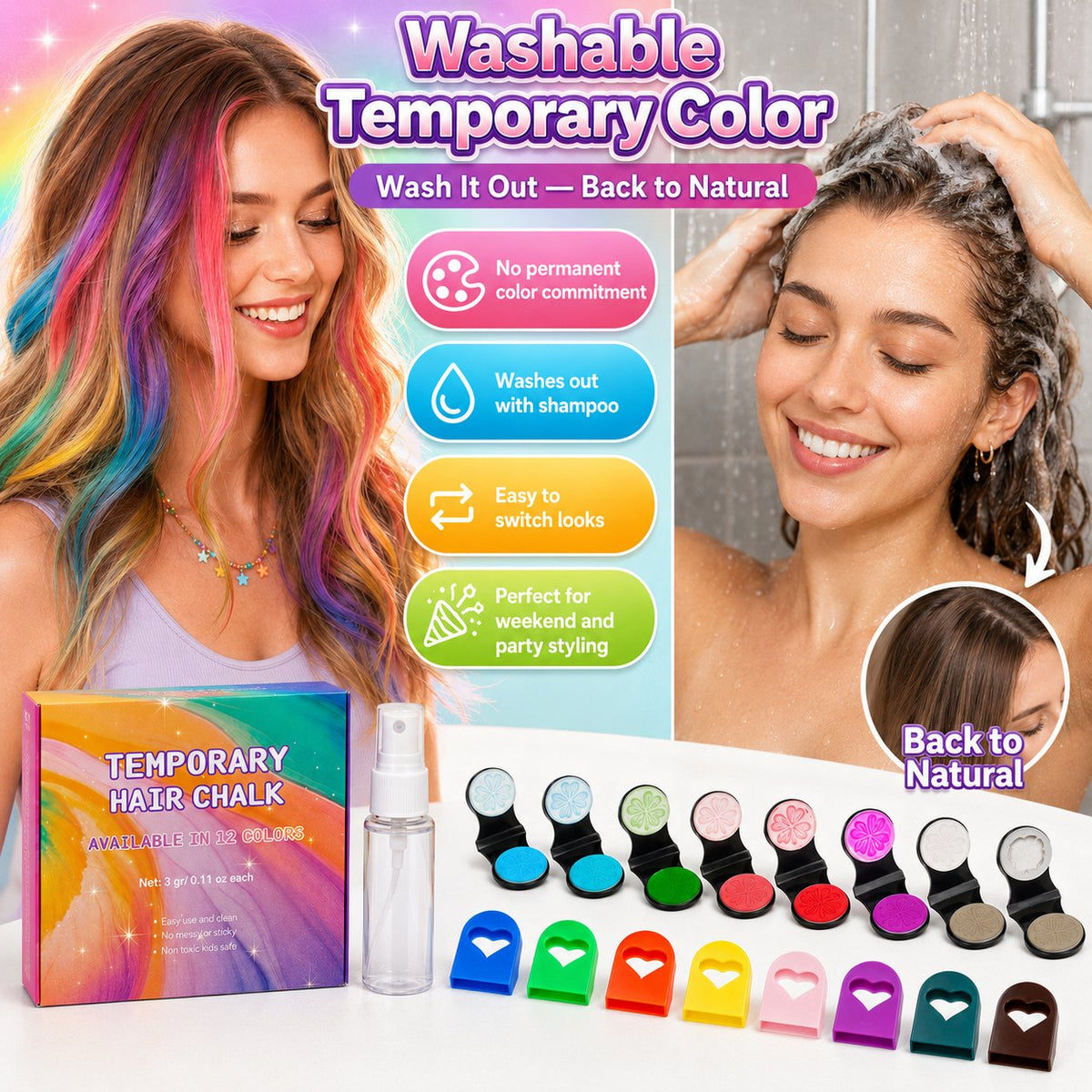 🔥Last Day 20% OFF🌈12-Color Temporary Hair Chalk Applicator Set