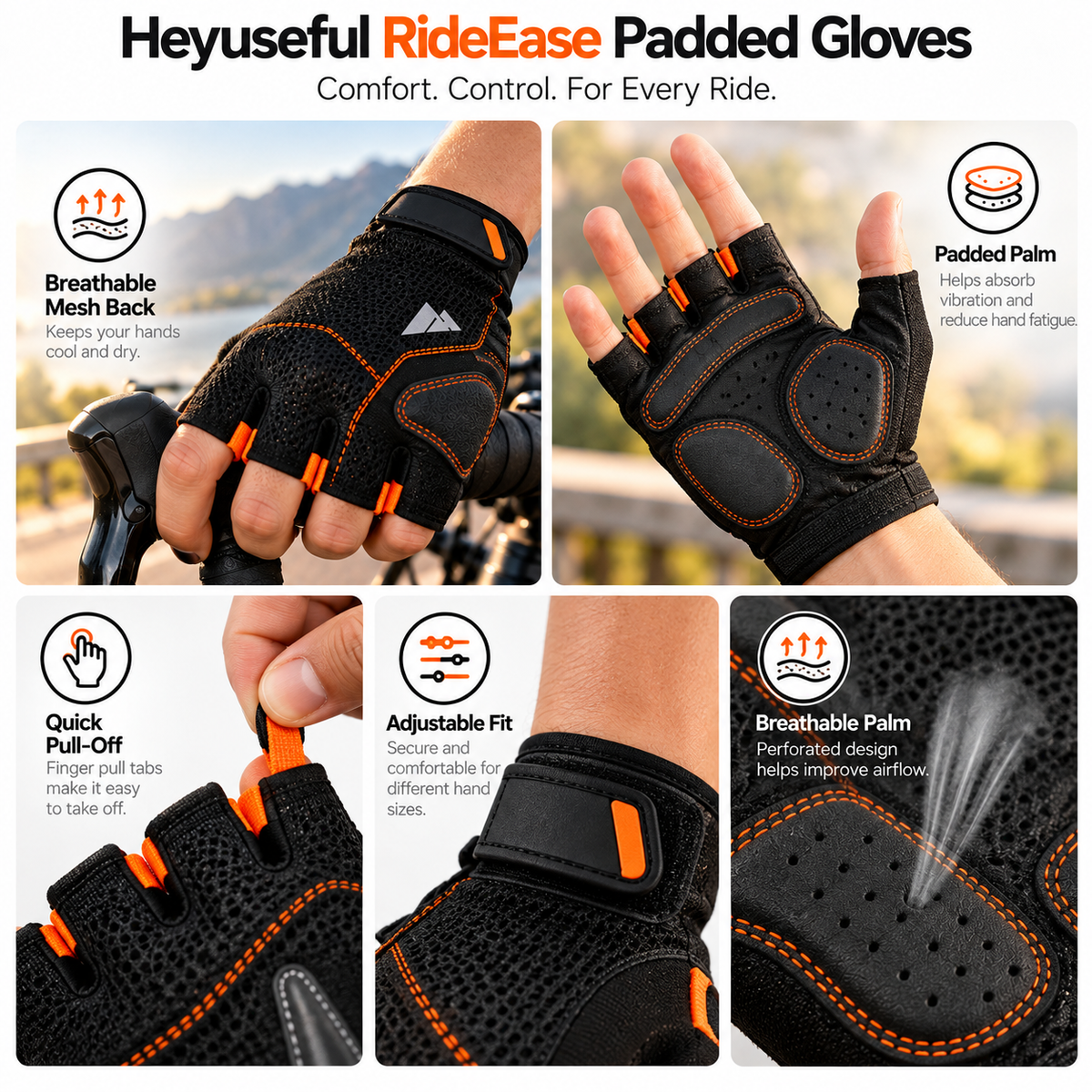 Heyuseful RideEase Padded Gloves