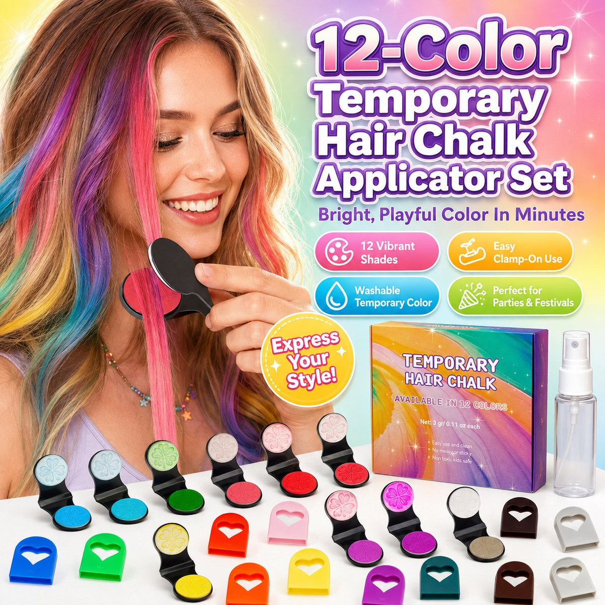 🔥Last Day 20% OFF🌈12-Color Temporary Hair Chalk Applicator Set