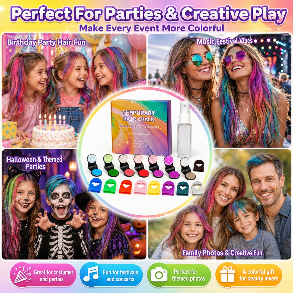 🔥Last Day 20% OFF🌈12-Color Temporary Hair Chalk Applicator Set