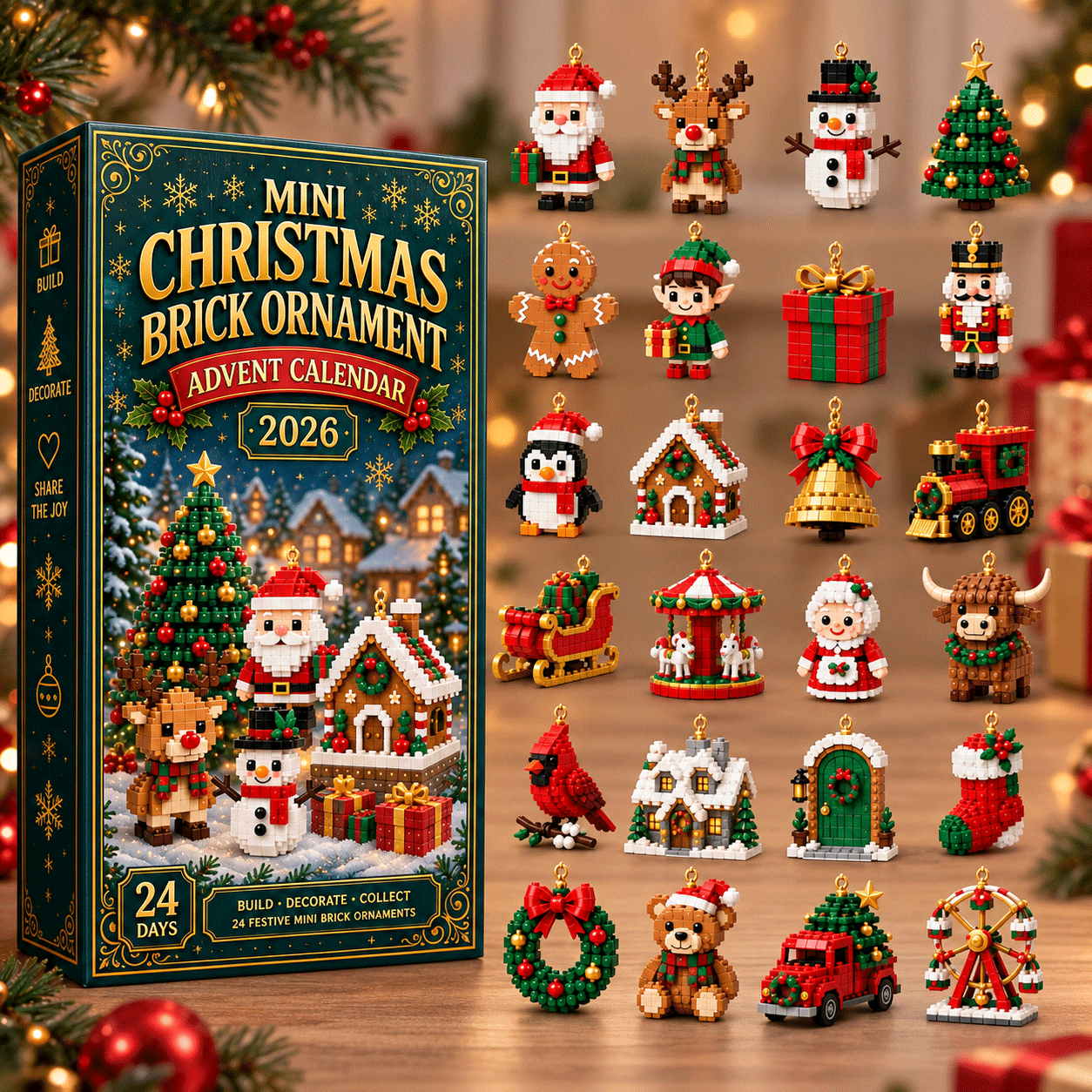 ⏳ Last day to save 80% – 🎄 24-Day Mini Christmas Ornament Advent Calendar | 24 unique festive buildable designs with hanging loops—perfect for decorating Christmas trees, wreaths, and holiday displays 🧱